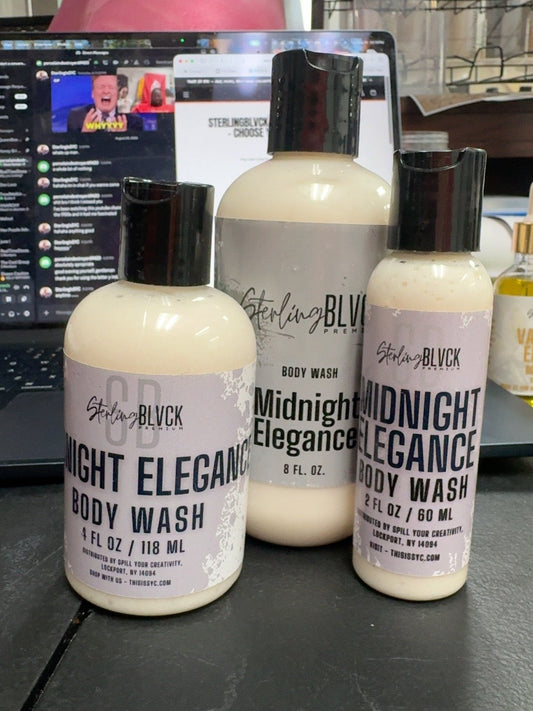 SterlingBLVCK Premium Midnight Elegance Body Wash in 2 oz, 4 oz, and 8 oz sizes
