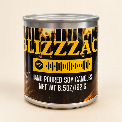 Blizzzack Mixtape Candle in silver paint can on cream background