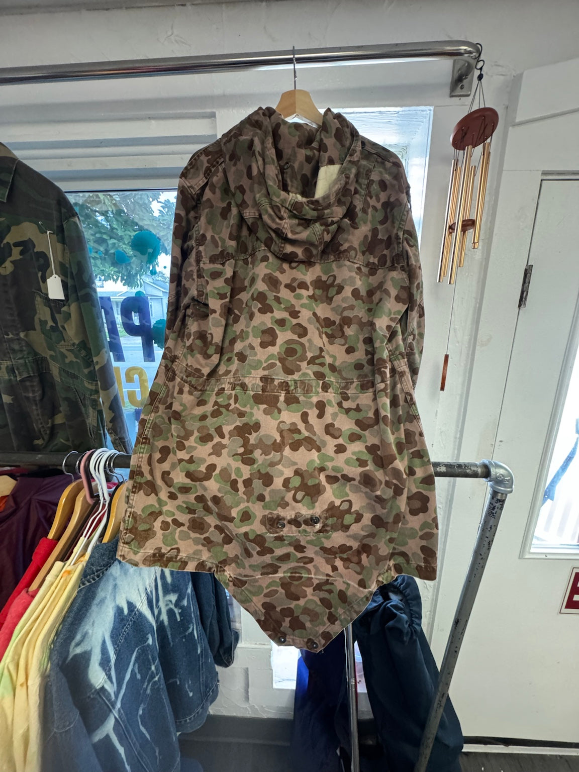 Camo hooded fishtail field parka back view