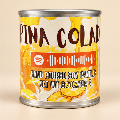 Pina Colada Mixtape Candle in silver paint can on cream background