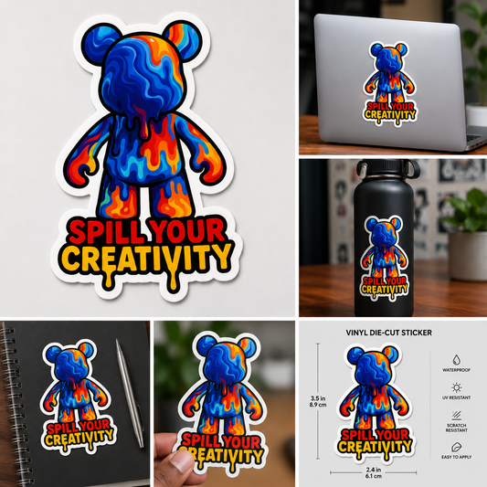 SYC Drip Bear Sticker lifestyle and product collage
