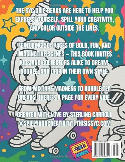SYC Drip Bears Boba, Beats & Big Vibes coloring book product image.
