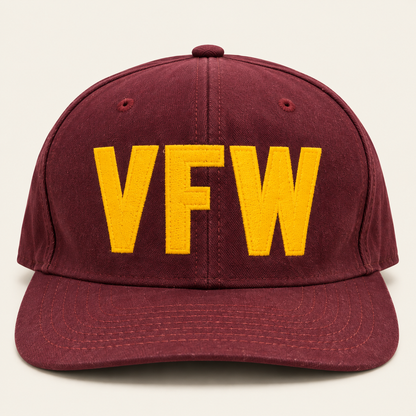 Vintage burgundy VFW snapback hat front view